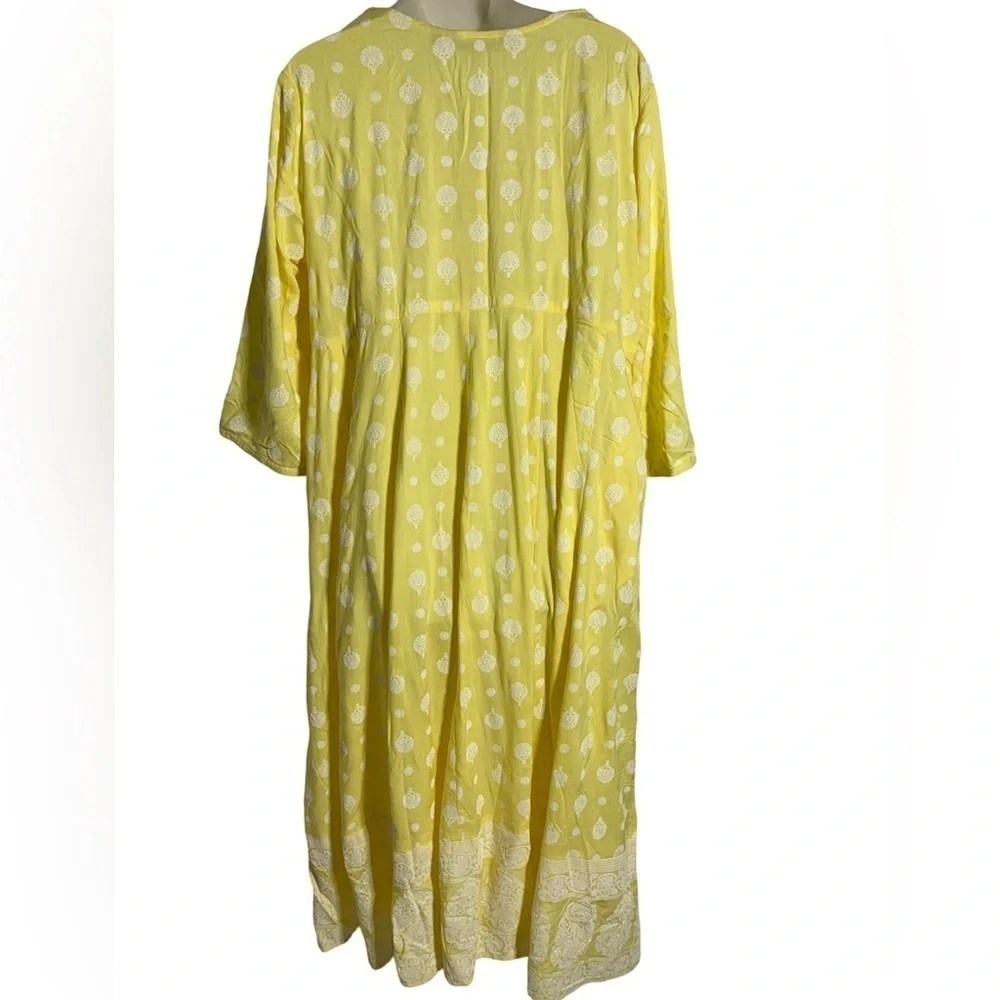 Avaasa Yellow Leaf Print Oversized Lagenlook Rayon Dress Boho Chic XL - Picture 5 of 9